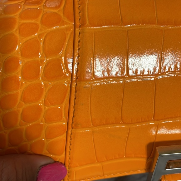 Balenciaga Small Hourglass Croc Embossed Leather Crossbody Top Handle Bag - Picture 8 of 11